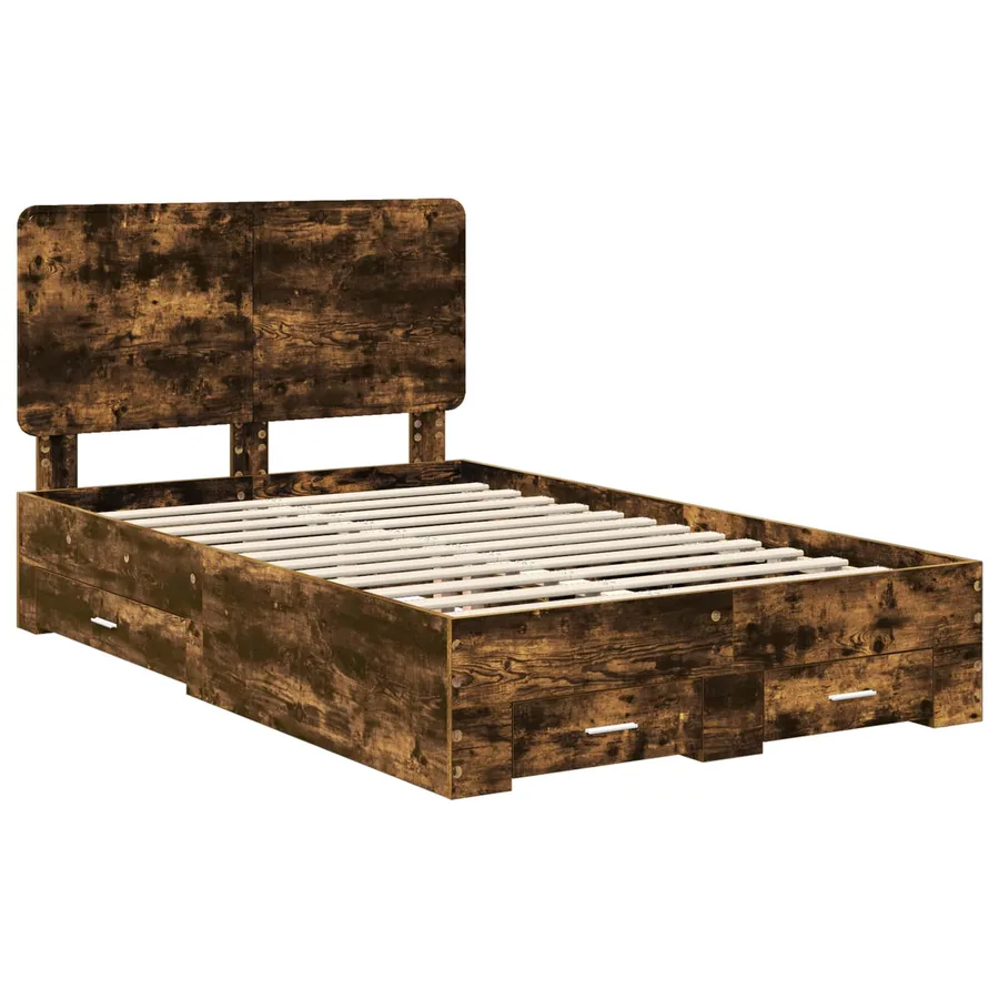 Cadre de lit Chêne fumé 135 x 190 cm Bois d'ingénierie - 4