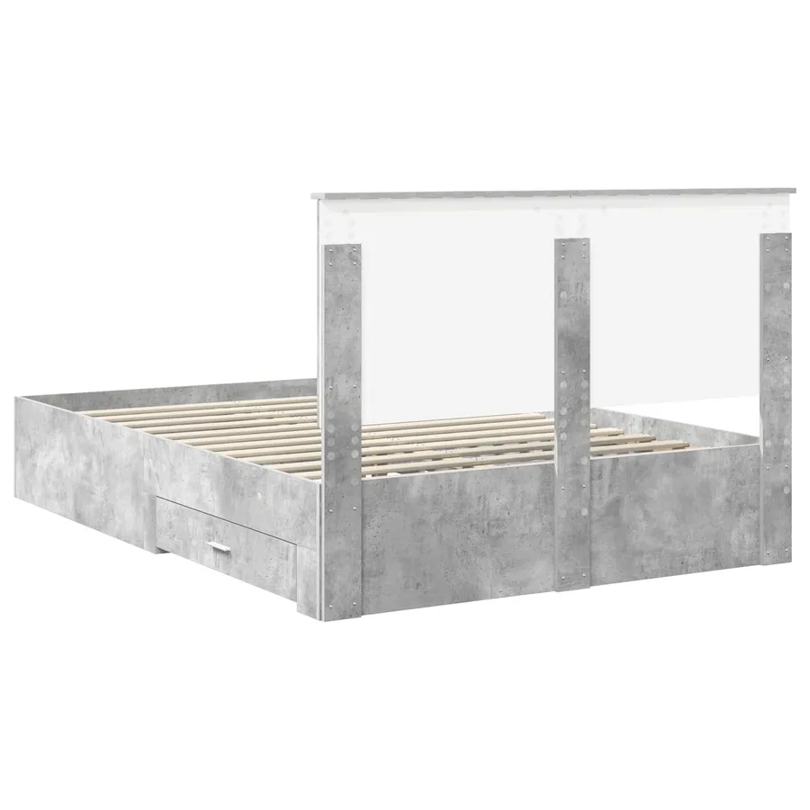 Cadre de lit Gris béton 135 x 190 cm Bois d'ingénierie - 10