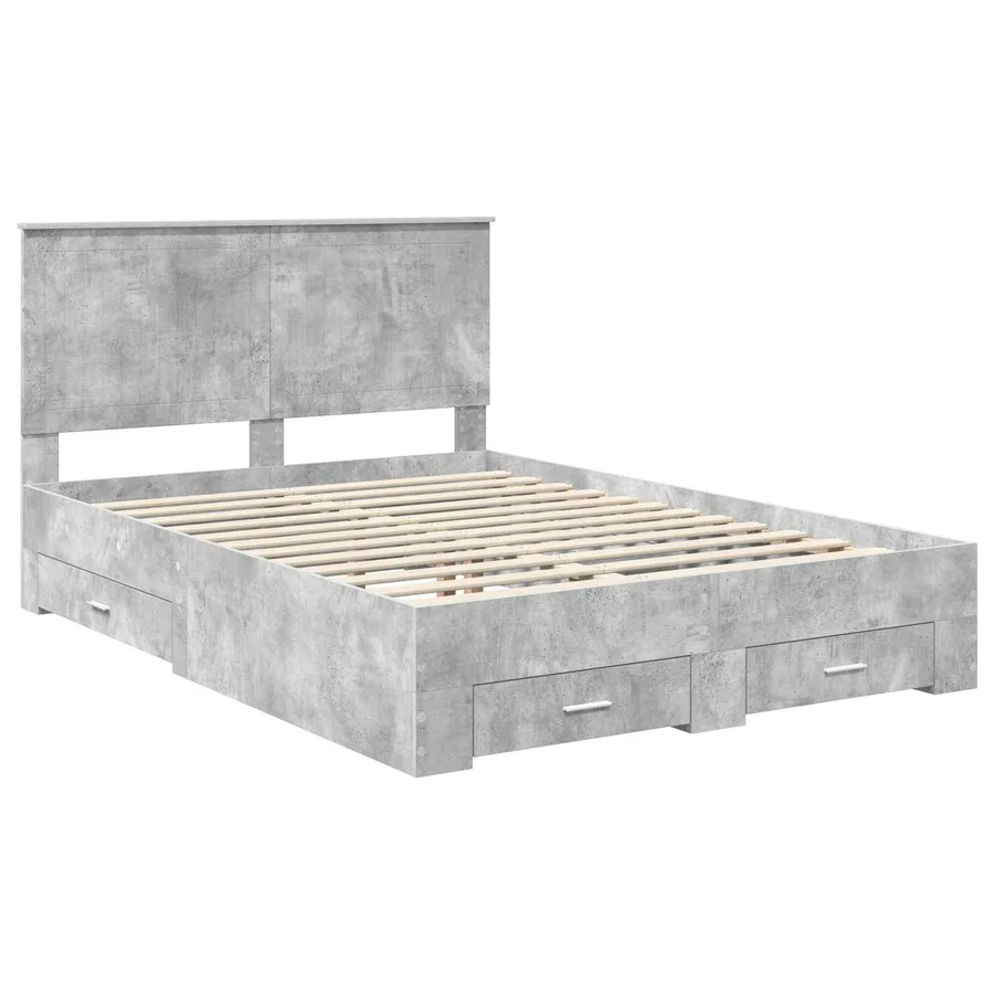 Cadre de lit Gris béton 135 x 190 cm Bois d'ingénierie - 4