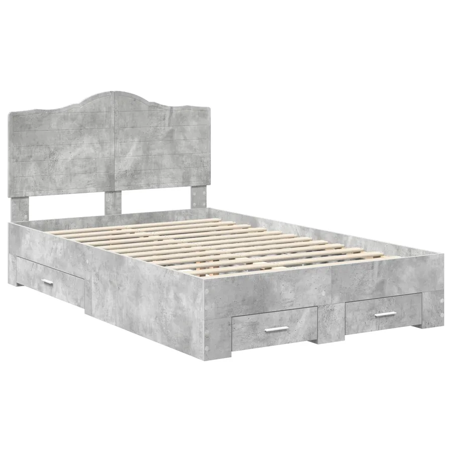 Cadre de lit Gris béton 135 x 190 cm Bois d'ingénierie - 4