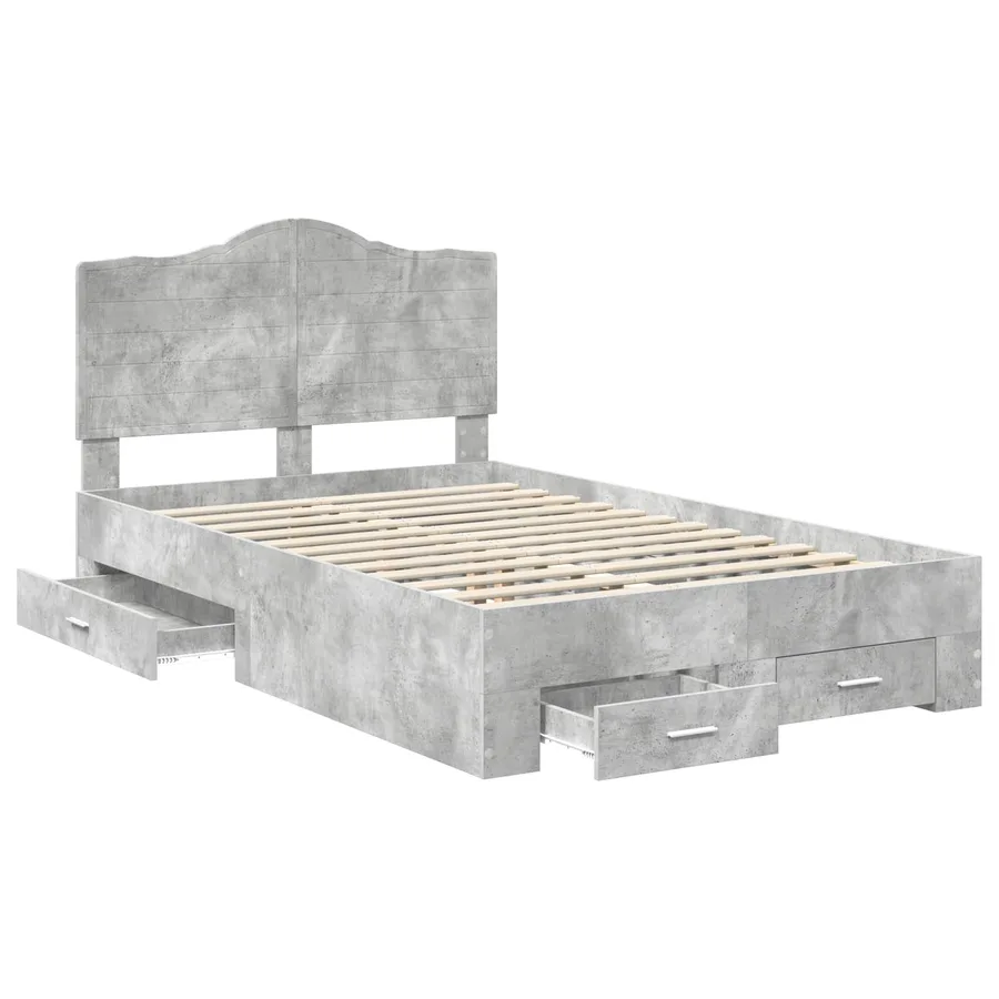 Cadre de lit Gris béton 135 x 190 cm Bois d'ingénierie - 5