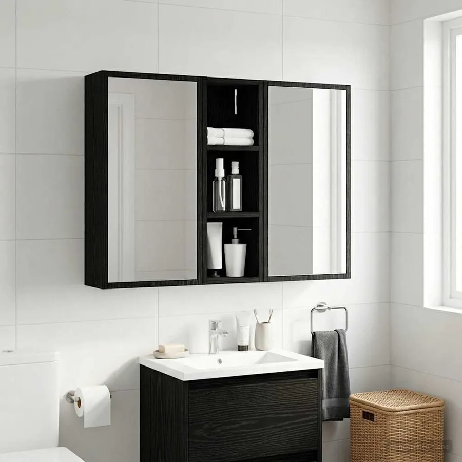 Armoire murale de salle de bain Chêne Noir 20 x 16 x 62,5 cm