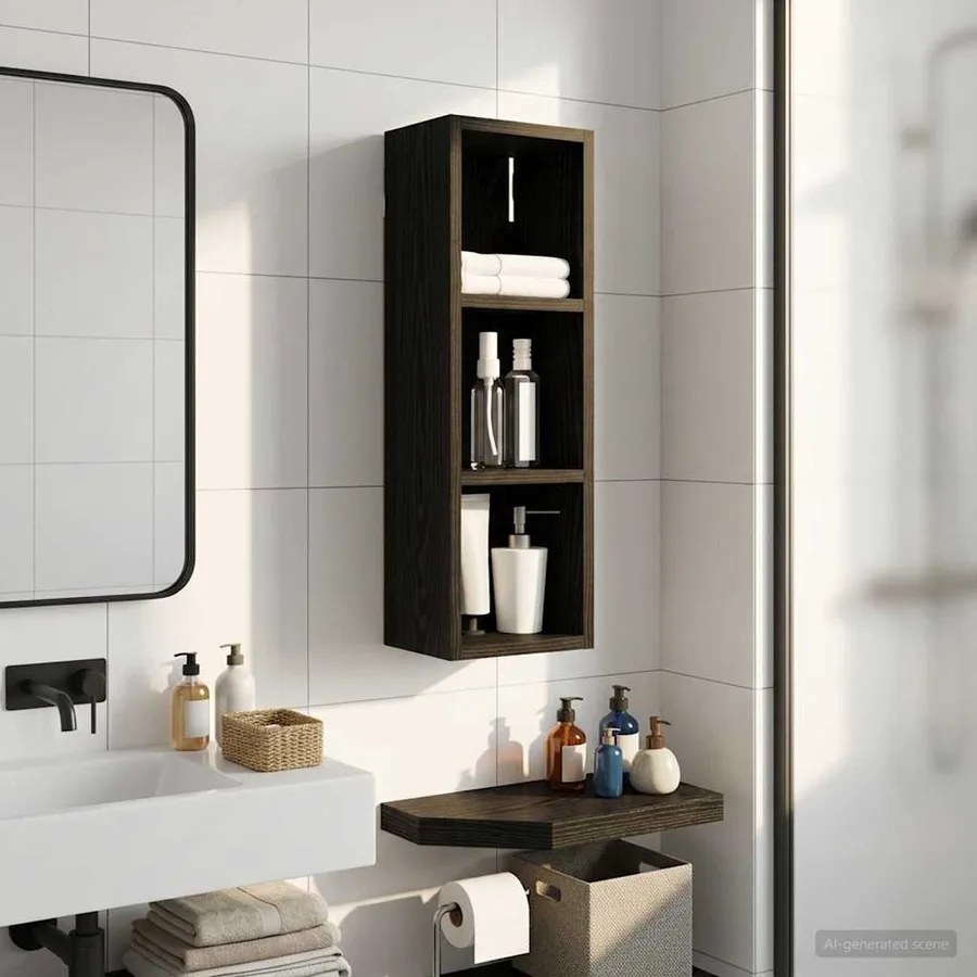 Armoire murale de salle de bain Chêne Noir 20 x 16 x 62,5 cm - 4