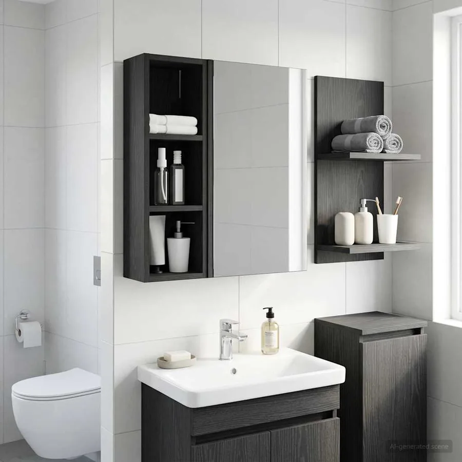 Armoire murale de salle de bain Chêne Noir 20 x 16 x 62,5 cm - 5