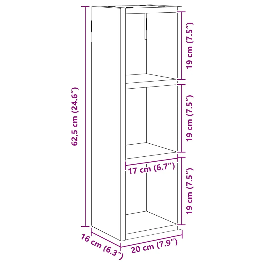 Armoire murale de salle de bain Chêne Noir 20 x 16 x 62,5 cm - 8