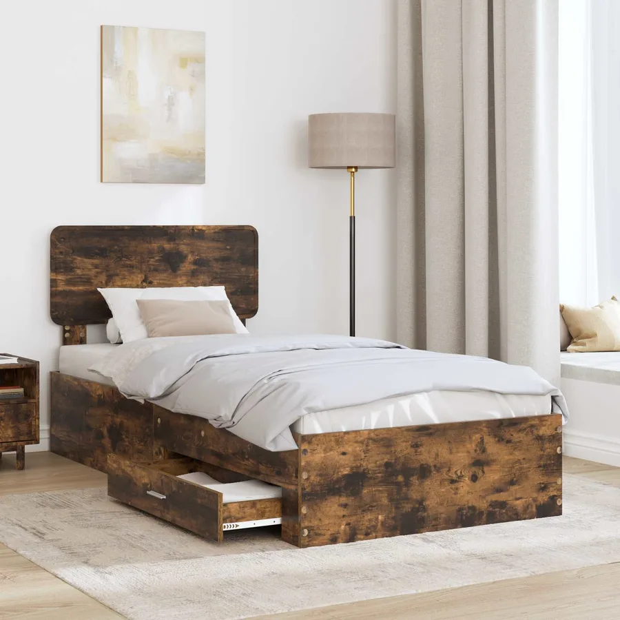 Cadre de lit Chêne fumé 90 x 190 cm Bois d'ingénierie - 3