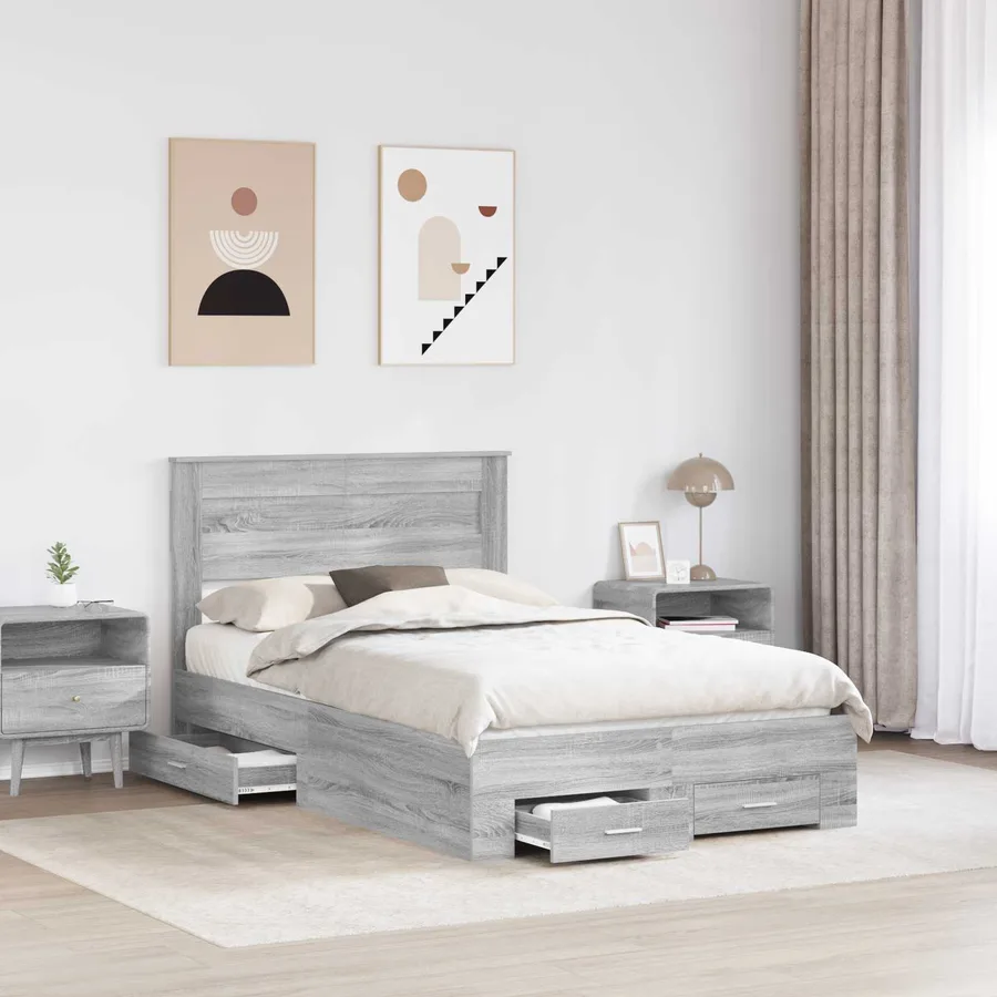 Cadre de lit Gris Sonoma 120 x 190 cm Bois d'ingénierie - 3