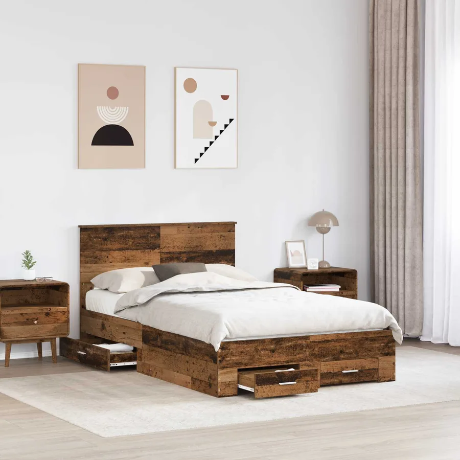 Cadre de lit Bois ancien 135 x 190 cm Bois d'ingénierie - 3