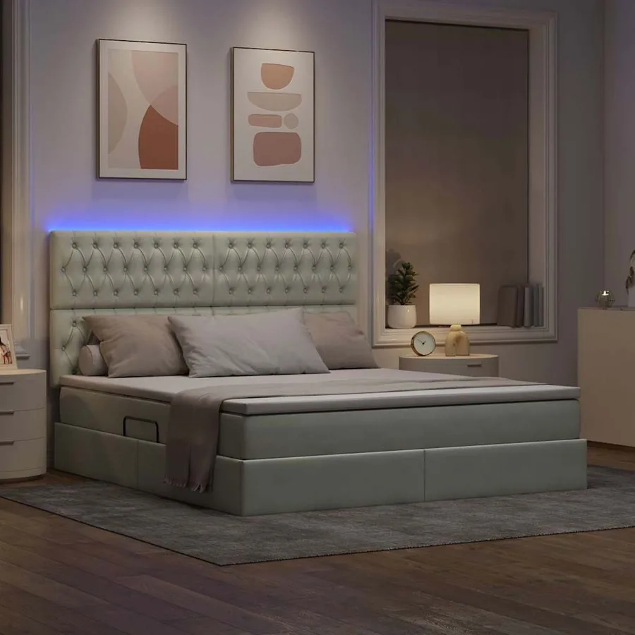 Lit de rangement LED avec matelas Gris clair 160 x 200 cm - 5