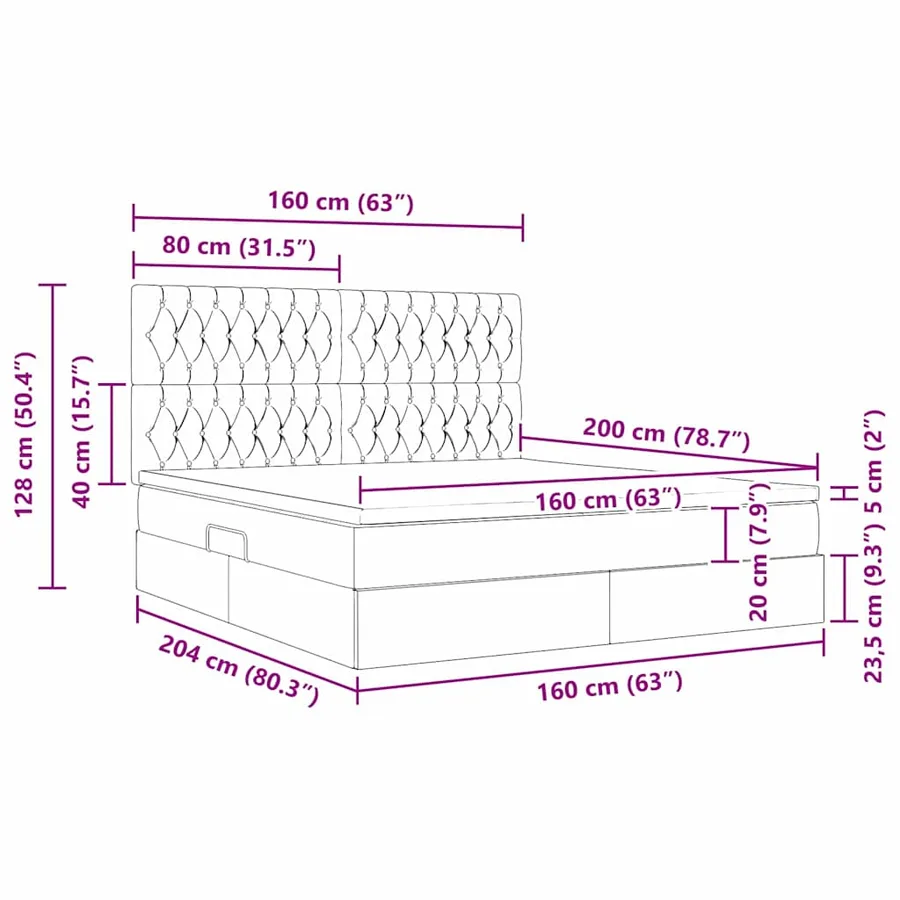 Lit avec rangement et matelas Gris clair 160 x 200 cm Velours - 16