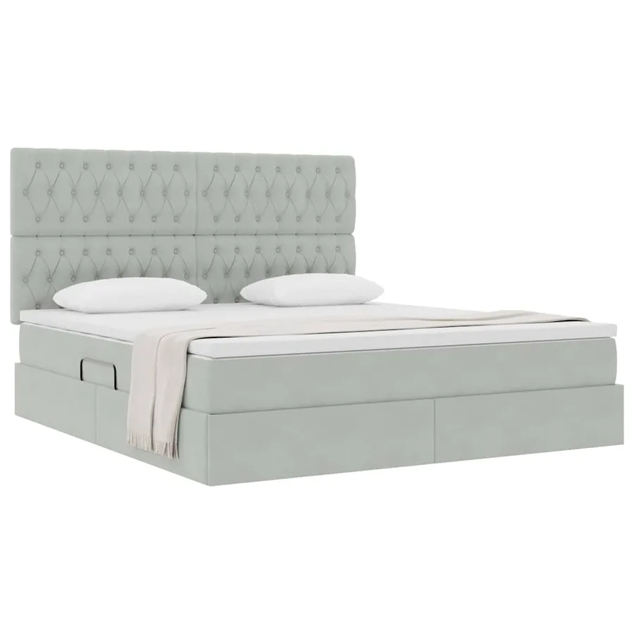 Lit avec rangement et matelas Gris clair 160 x 200 cm Velours - 3