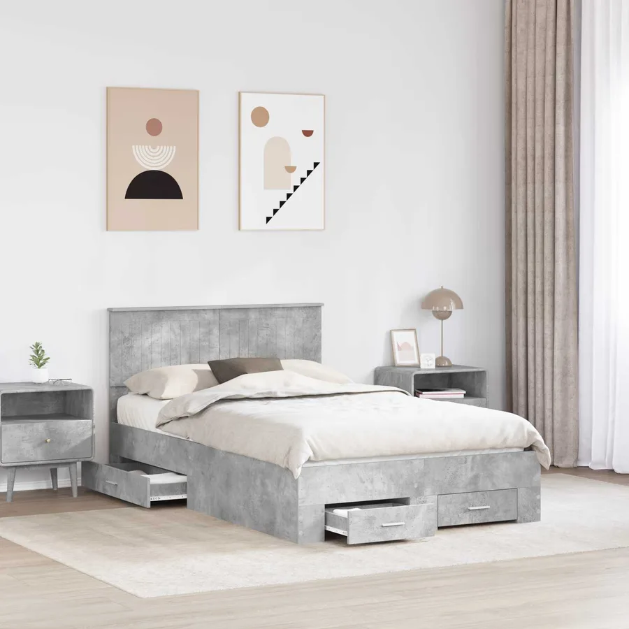 Cadre de lit Gris béton 120 x 190 cm Bois d'ingénierie - 3