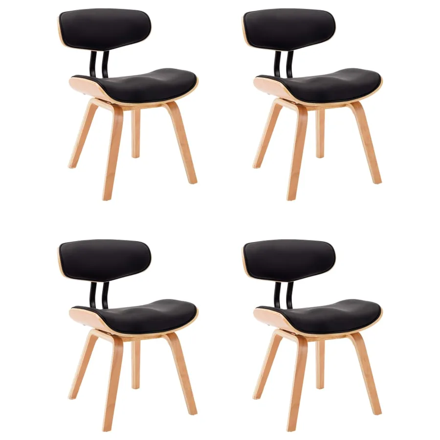 Chaises à manger lot de 4 noir bois courbé et similicuir - 2
