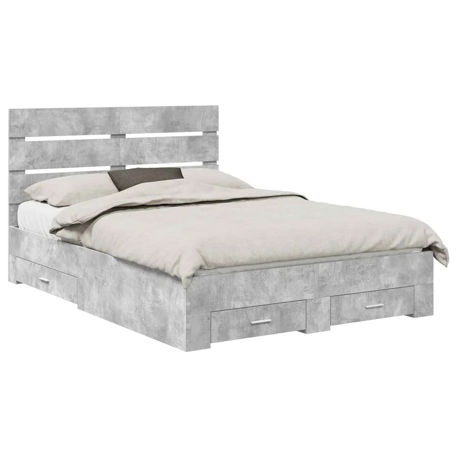 Cadre de lit Gris béton 140 x 190 cm Bois d'ingénierie - 2