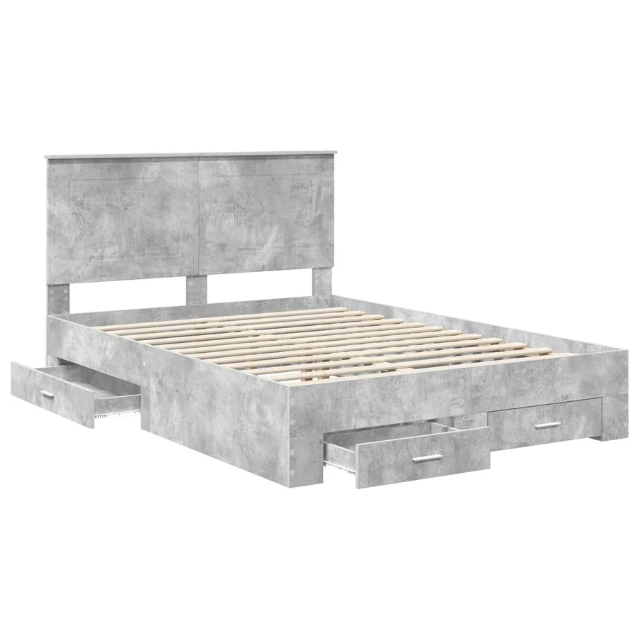Cadre de lit Gris béton 140 x 190 cm Bois d'ingénierie - 5