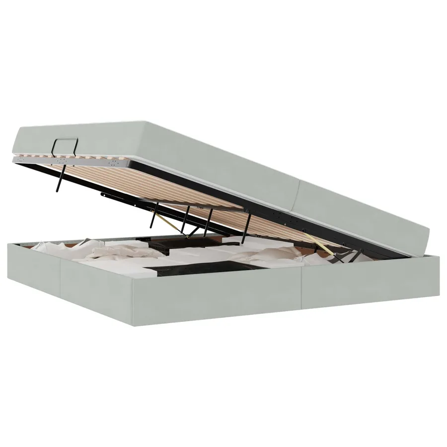 Lit avec rangement et matelas Gris clair 200 x 200 cm Velours - 2