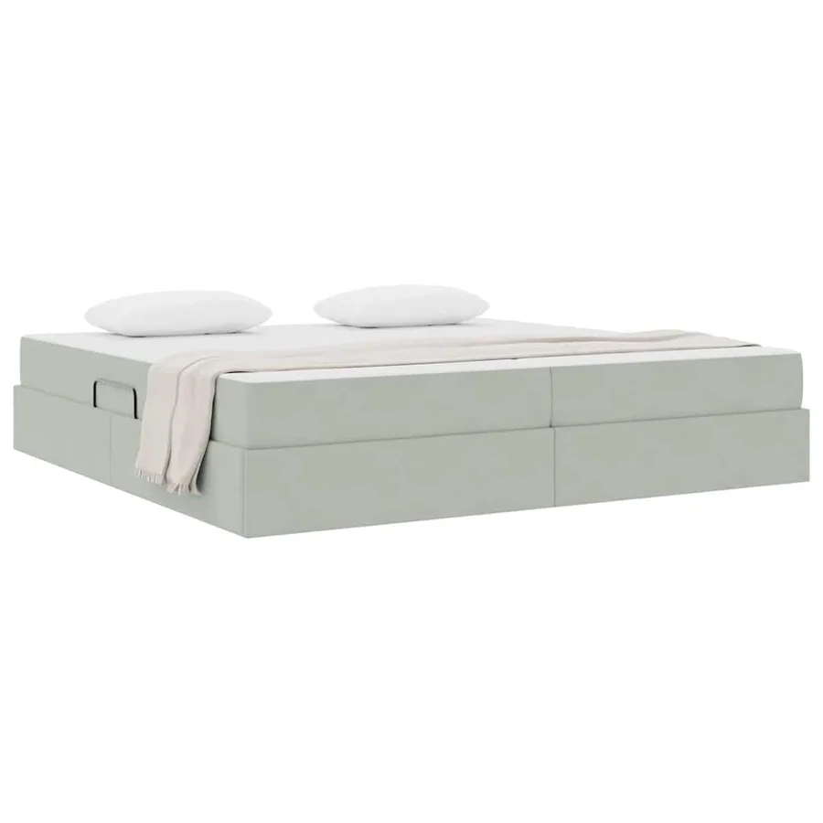 Lit avec rangement et matelas Gris clair 200 x 200 cm Velours - 3