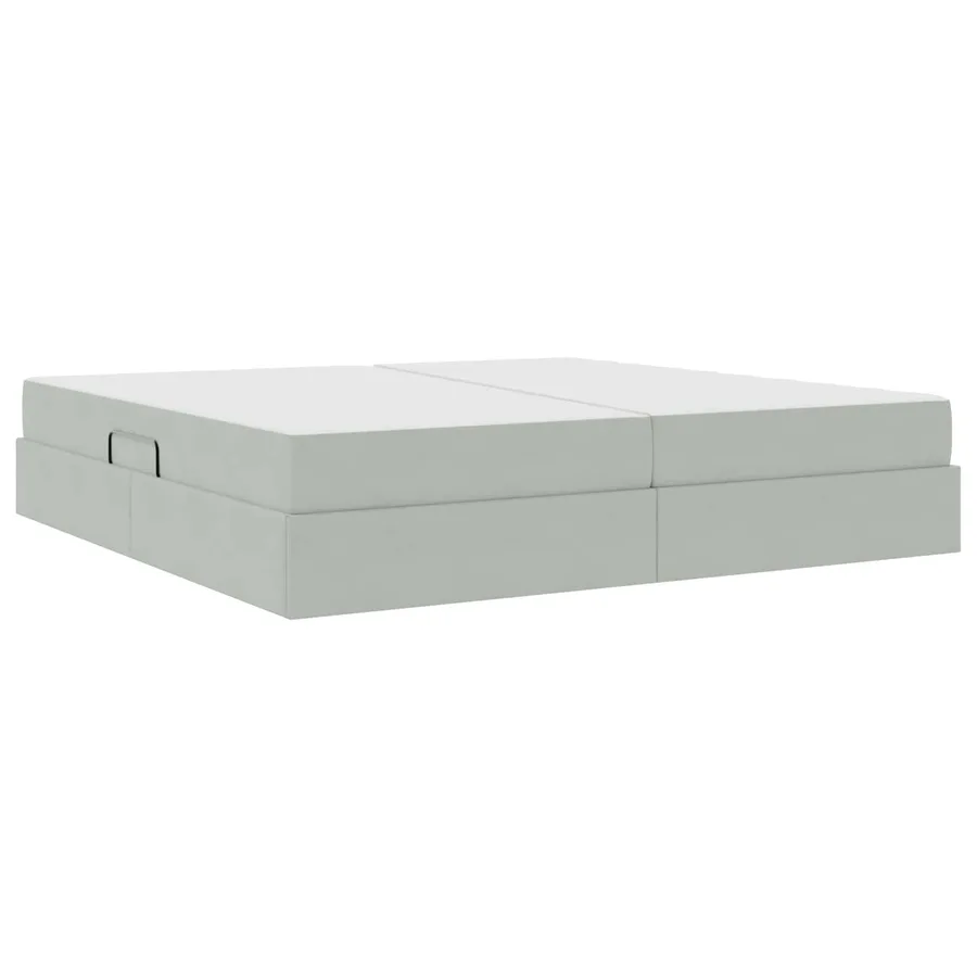 Lit avec rangement et matelas Gris clair 200 x 200 cm Velours - 8