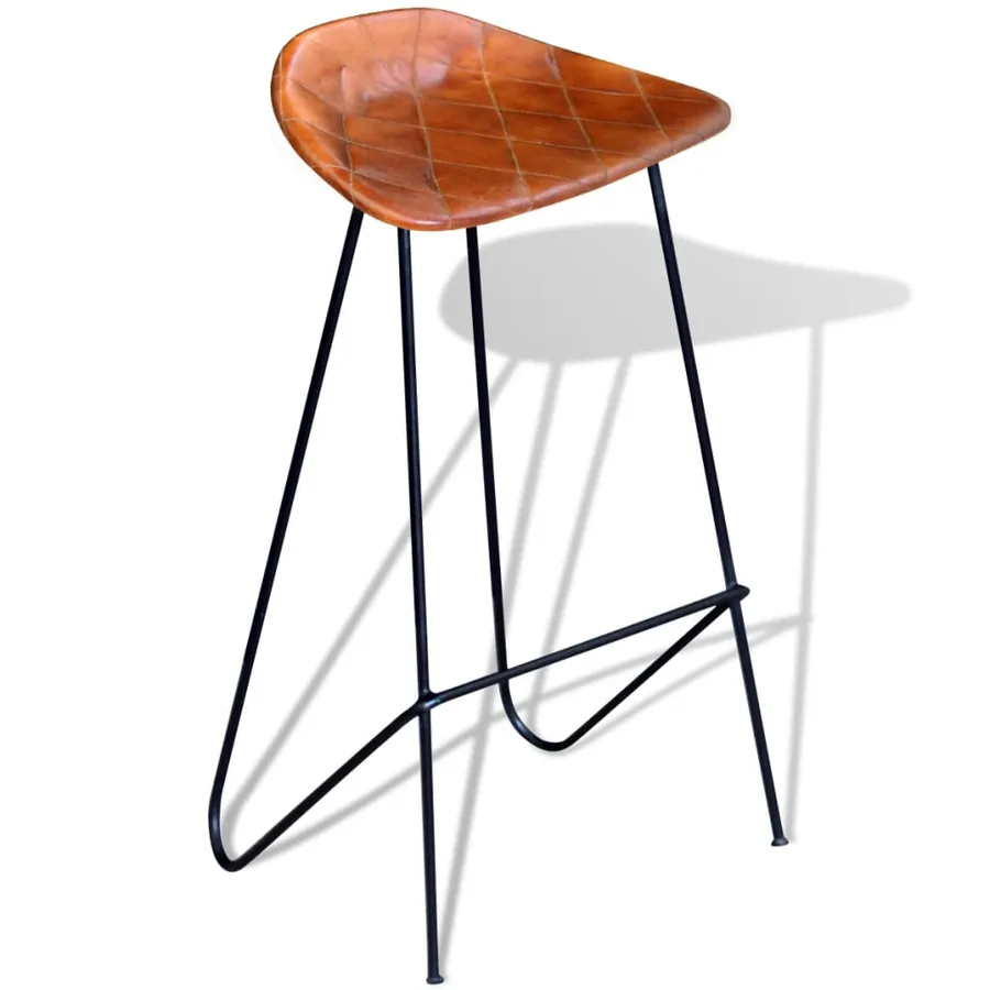 Chaises de bar lot de 4 marron cuir véritable - 2