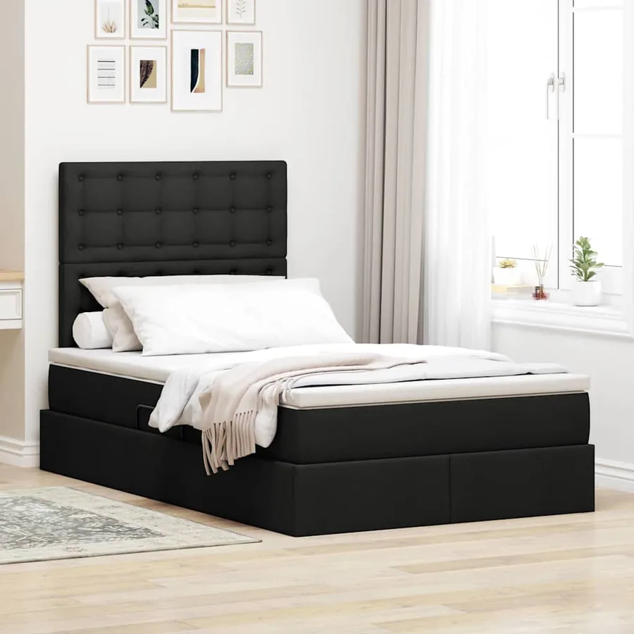 Lit de rangement LED avec matelas Noir 120 x 200 cm Tissu