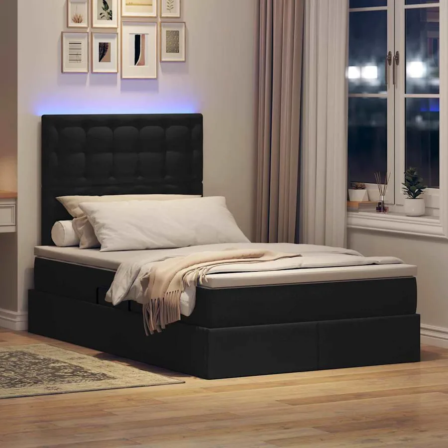 Lit de rangement LED avec matelas Noir 120 x 200 cm Tissu - 5
