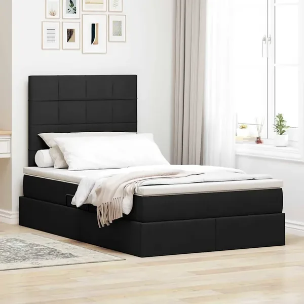 Lit avec rangement et matelas Noir 120 x 200 cm tissu