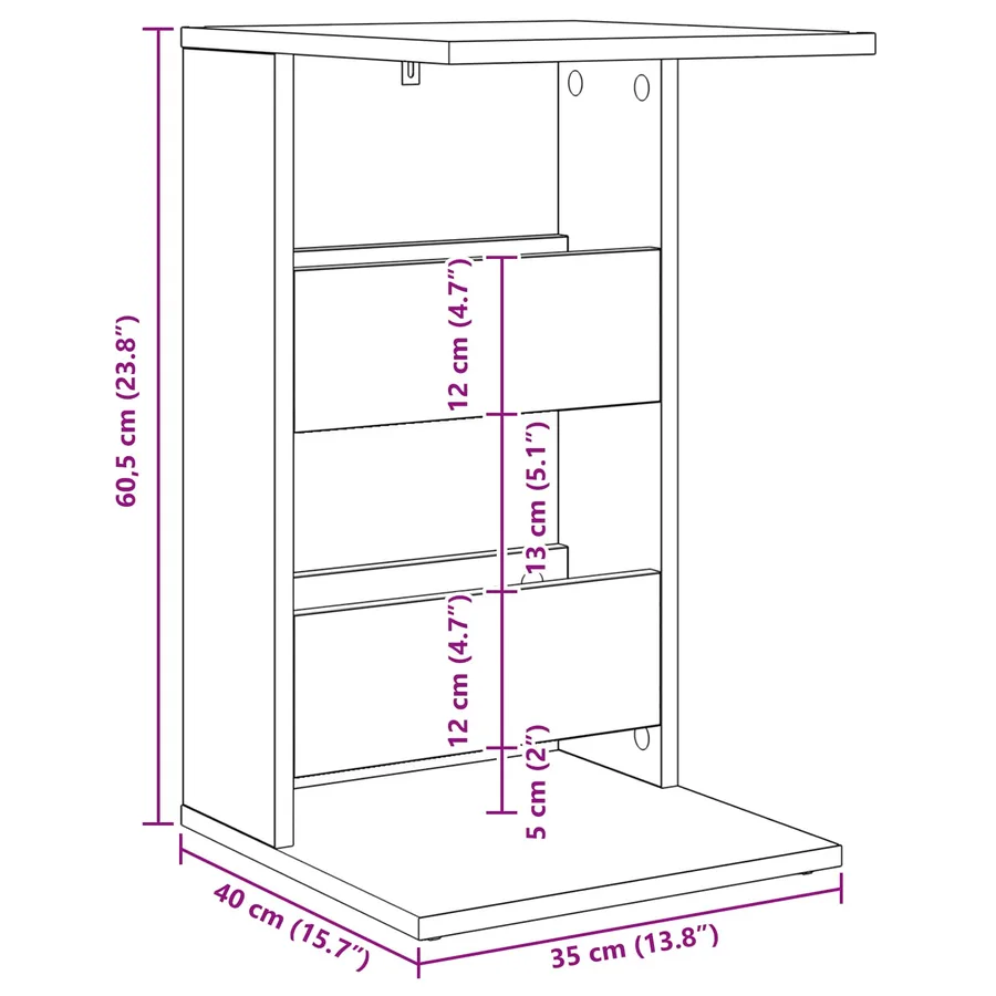 Table d'appoint Chêne artisanal 40 x 35 x 60,5 cm - 13