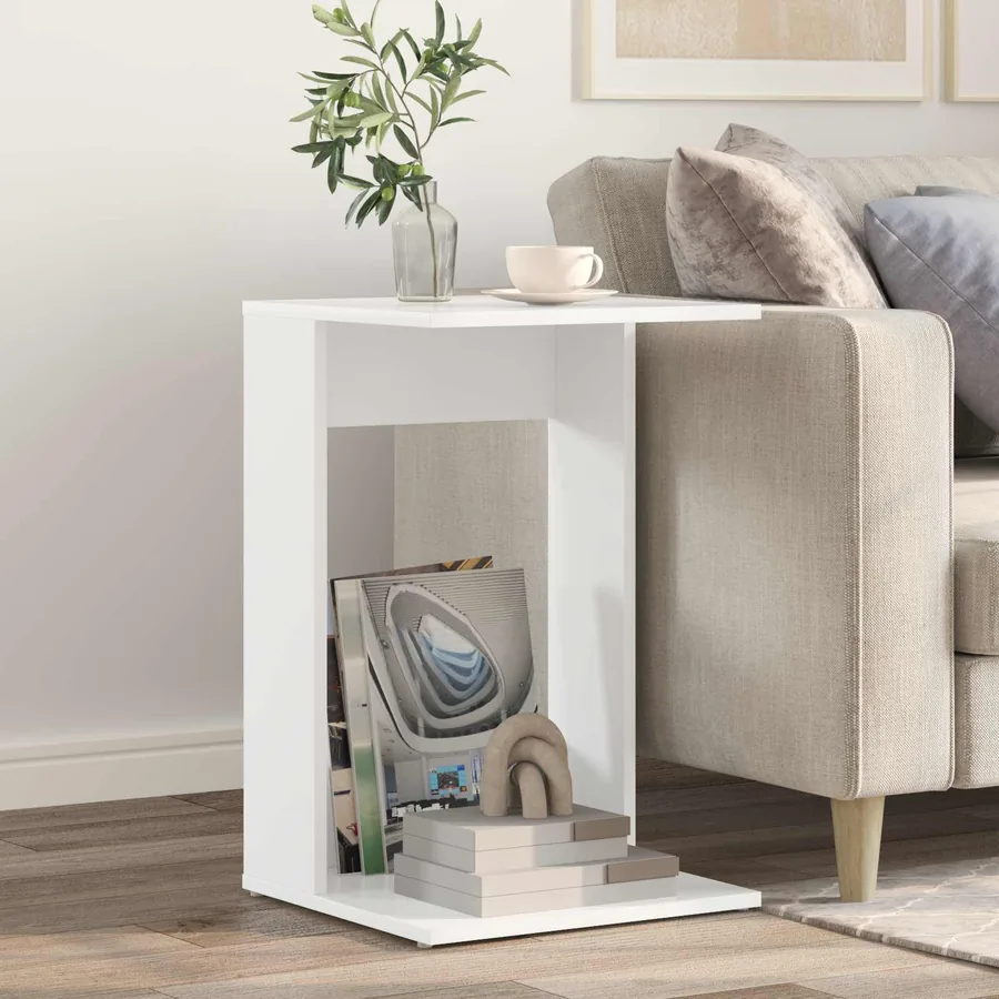 Table d'appoint Blanc 40 x 38 x 62,5 cm Bois d'ingénierie