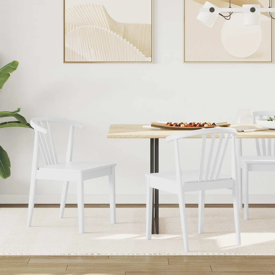 Chaise de salle à manger 2 pcs Blanc Bois de caoutchouc massif