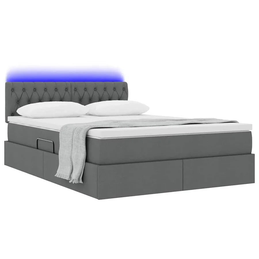 Lit de rangement LED avec matelas Gris foncé 140 x 190 cm Tissu - 3