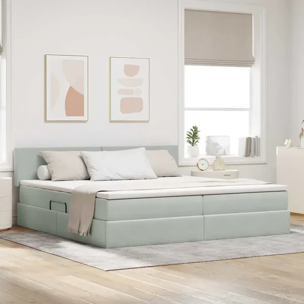 Lit de rangement LED avec matelas Gris clair 200 x 200 cm