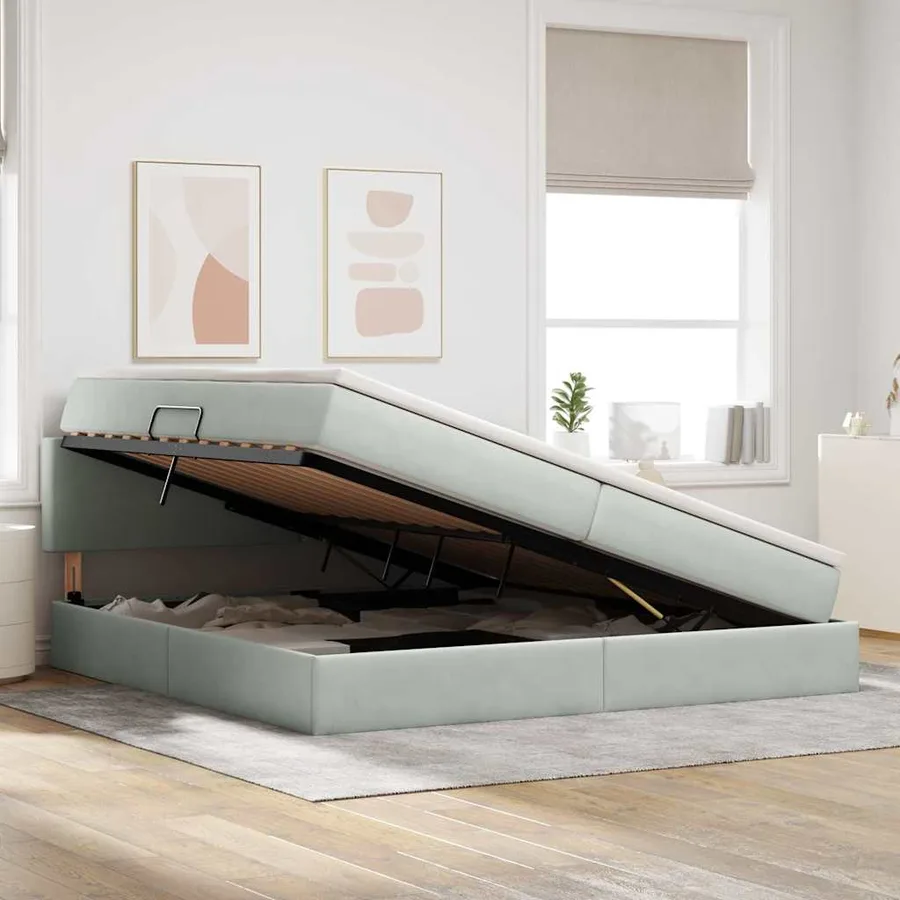 Lit de rangement LED avec matelas Gris clair 200 x 200 cm - 4