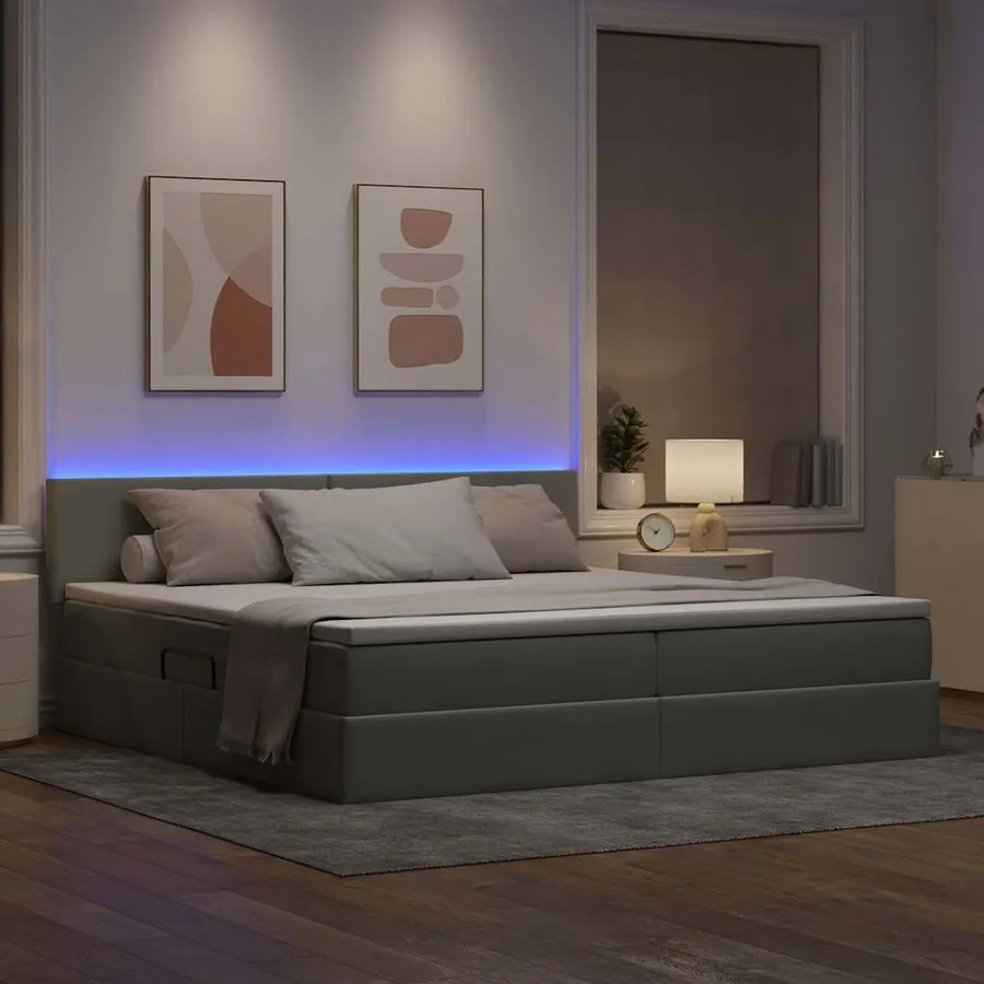 Lit de rangement LED avec matelas Gris clair 200 x 200 cm - 5