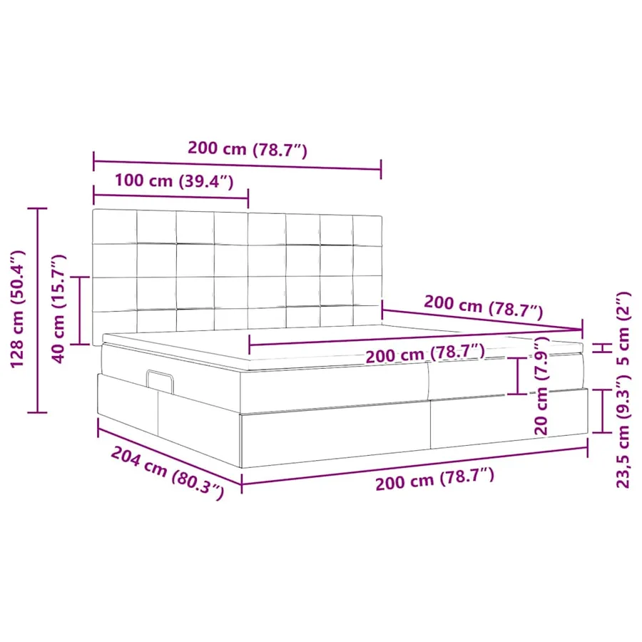 Lit de rangement LED avec matelas Gris clair 200 x 200 cm - 17