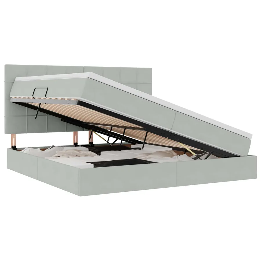 Lit de rangement LED avec matelas Gris clair 200 x 200 cm - 2