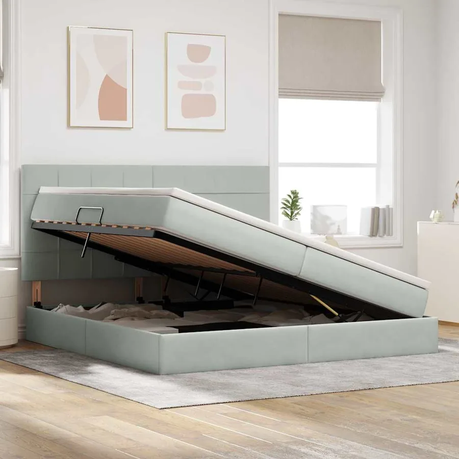 Lit de rangement LED avec matelas Gris clair 200 x 200 cm - 4