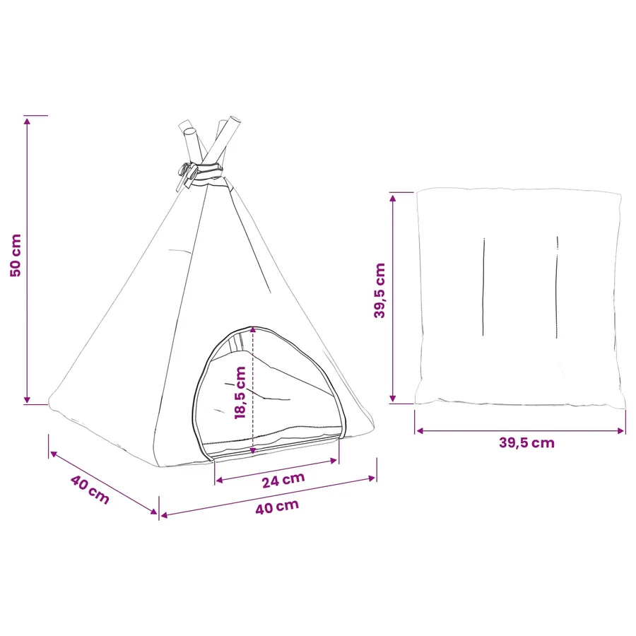 Teepee pour animaux de compagnie avec coussin 40 x 40 x 50 cm - 10