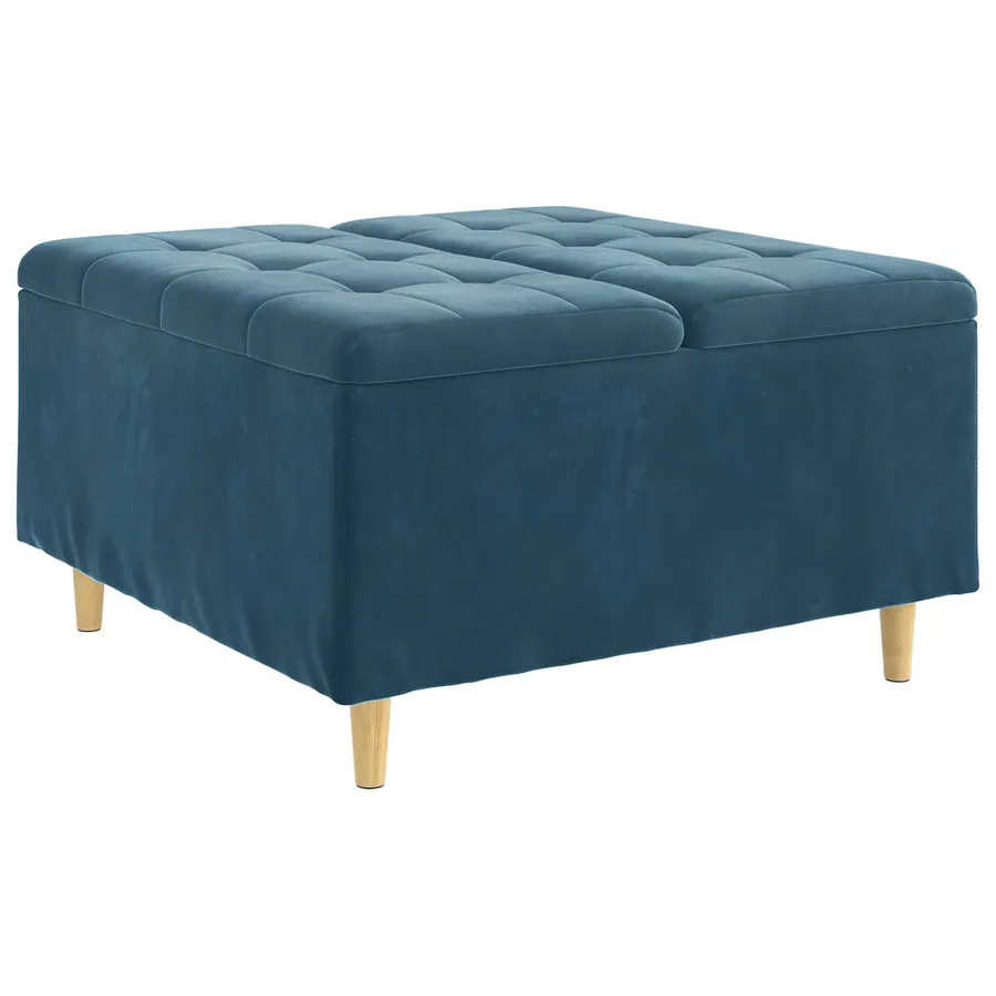 Pouf de rangement avec coussin Bleu 80 x 80 x 45 cm Velours - 2