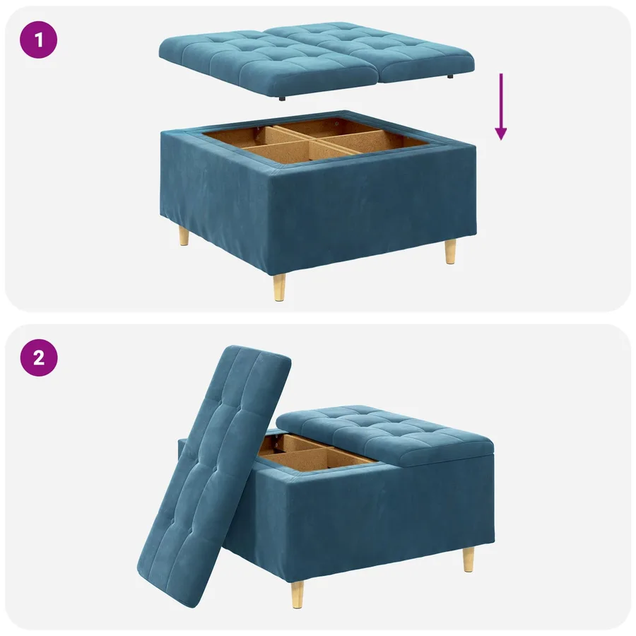 Pouf de rangement avec coussin Bleu 80 x 80 x 45 cm Velours - 9