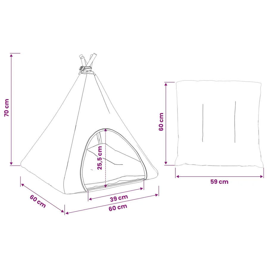 Teepee pour animaux de compagnie avec coussin 60 x 60 x 70 cm - 10