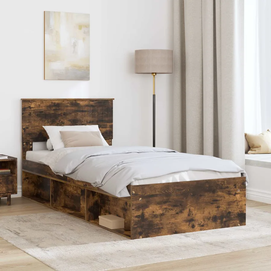 Cadre de lit avec tête de lit Chêne fumé 90 x 200 cm Pin massif - 3
