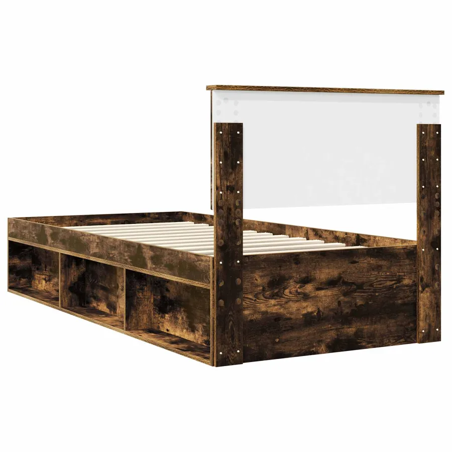 Cadre de lit avec tête de lit Chêne fumé 90 x 200 cm Pin massif - 9