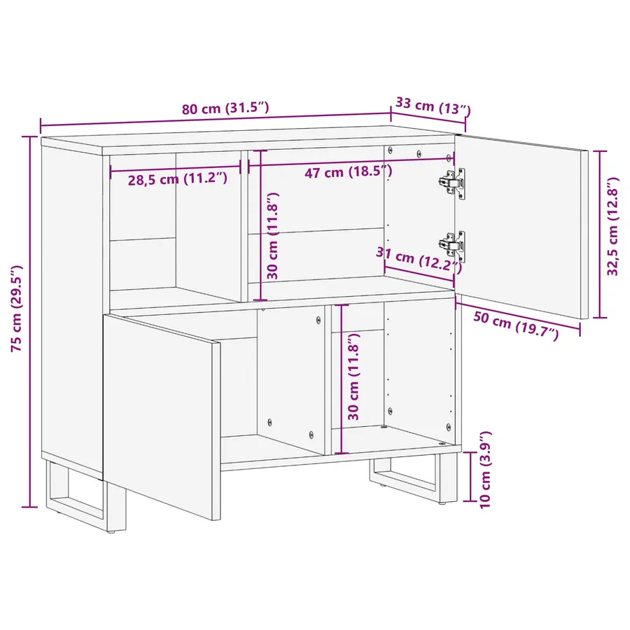Meuble d'appoint Marron 80 x 33 x 75 cm Bois de mangue massif - 12