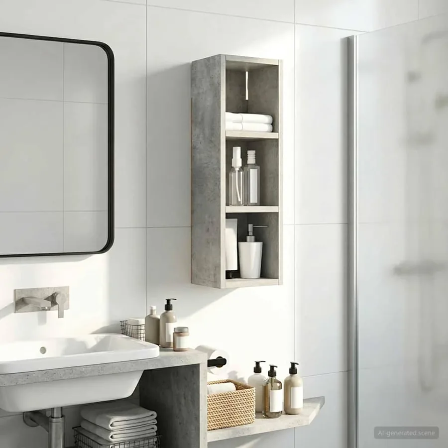 Armoire murale de salle de bain Gris Béton 20 x 16 x 62,5 cm