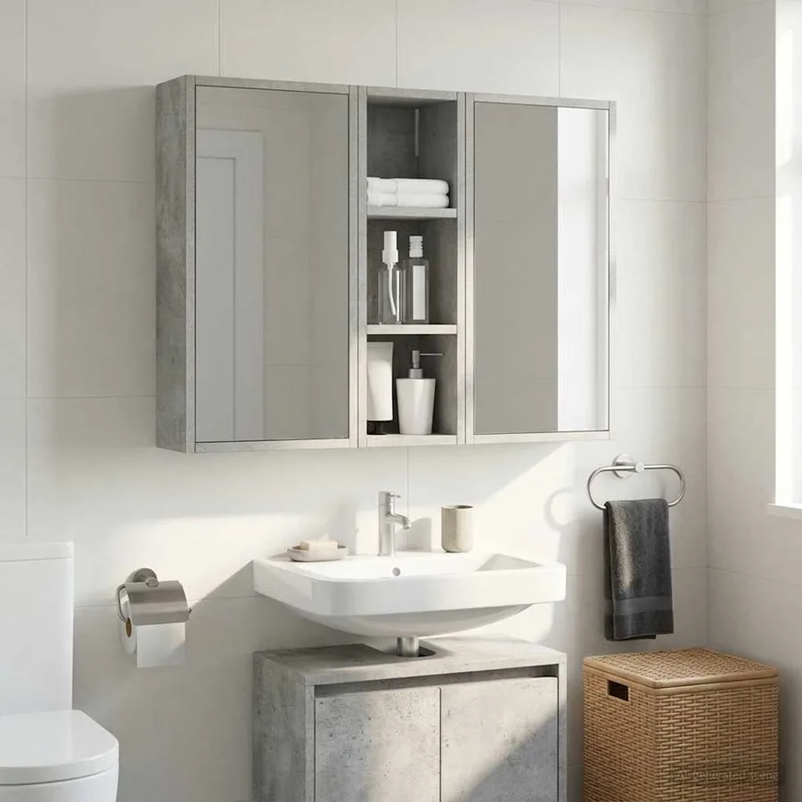 Armoire murale de salle de bain Gris Béton 20 x 16 x 62,5 cm - 4