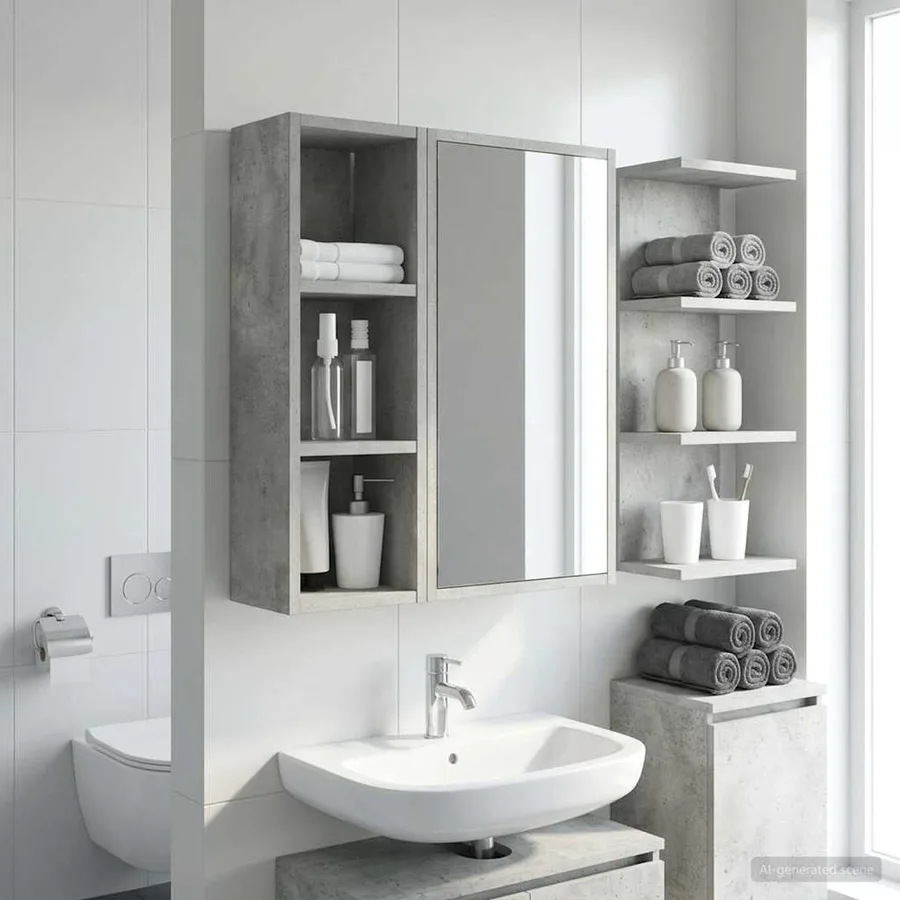Armoire murale de salle de bain Gris Béton 20 x 16 x 62,5 cm - 5