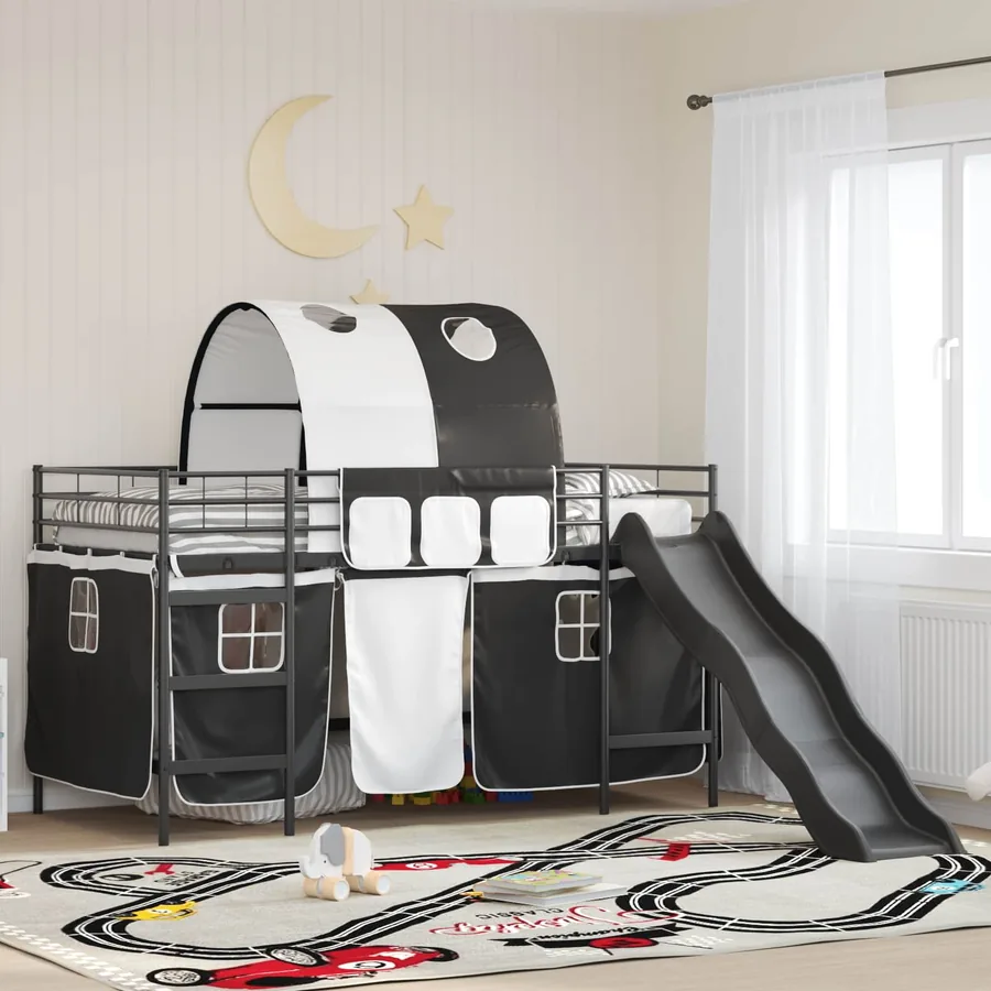Lit mezzanine pour enfants Uni Noir 107 x 203 cm Métал