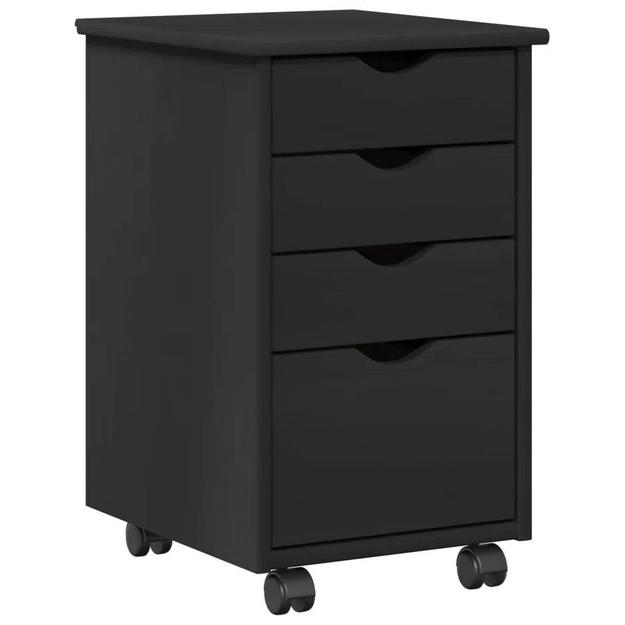 Cabinet roulant avec roue Noir 34 x 39 x 56 cm Pin massif - 2
