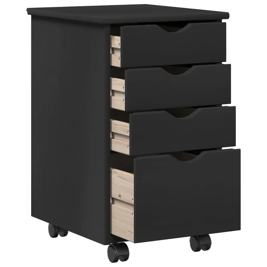 Cabinet roulant avec roue Noir 34 x 39 x 56 cm Pin massif - 4