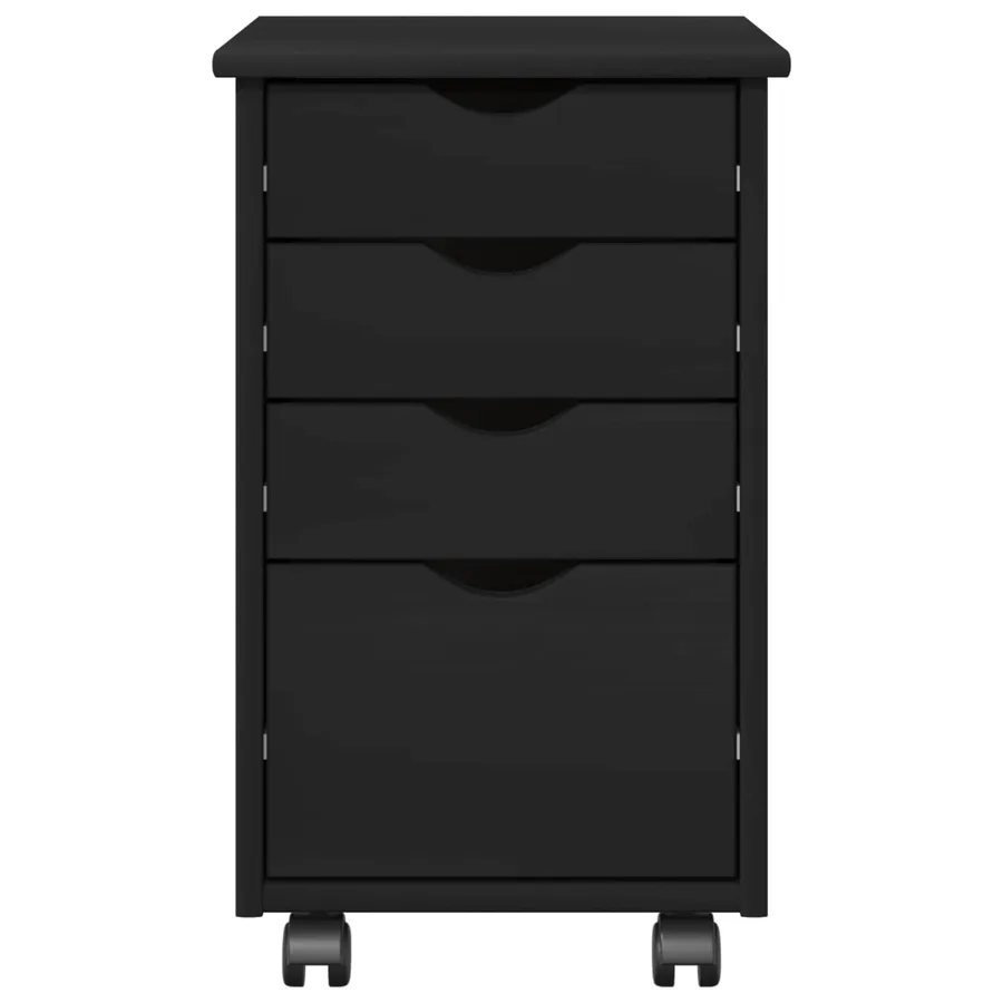 Cabinet roulant avec roue Noir 34 x 39 x 56 cm Pin massif - 5